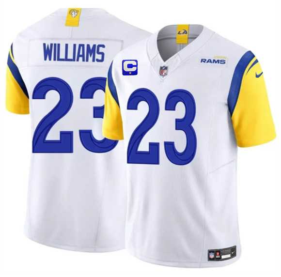 Men%27s Los Angeles Rams #23 Kyren Williams White 2025 F.U.S.E. With 1-Star C Patch Vapor Untouchable Stitched Jersey Dzhi->los angeles rams->NFL Jersey