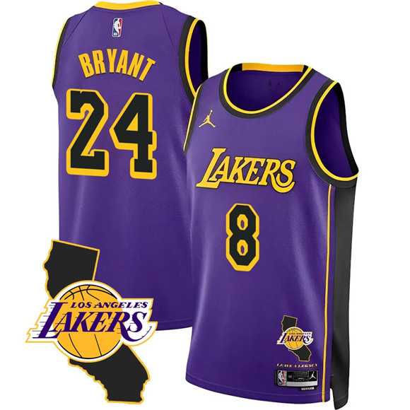 Mens Los Angeles Lakers Front #8 Back #24 Kobe Bryant Purple 2025 California Patch Stitched Jersey Dzhi->los angeles lakers->NBA Jersey