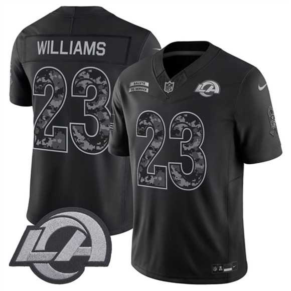 Men%27s Los Angeles Rams #23 Kyren Williams Black 2026 F.U.S.E. Salute to Service Limited Stitched Jersey->los angeles rams->NFL Jersey