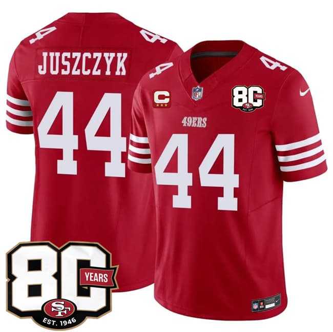 Mens San Francisco 49ers #44 Kyle Juszczyk Red 2026 F.U.S.E. With 80th Anniversary & 3-Star C Patch Vapor Untouchable Limited Stitched Jersey->san francisco 49ers->NFL Jersey