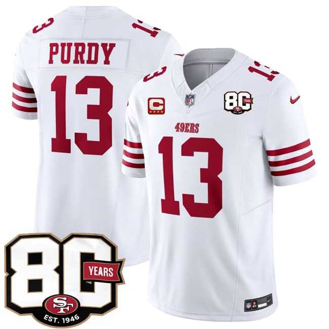 Mens San Francisco 49ers #13 Brock Purdy White 2026 F.U.S.E. With 80th Anniversary & 4-Star C Patch Vapor Untouchable Limited Stitched Jersey->san francisco 49ers->NFL Jersey
