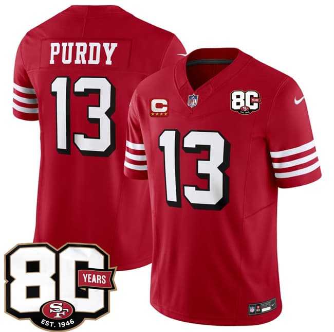 Mens San Francisco 49ers #13 Brock Purdy New Red 2026 F.U.S.E. With 80th Anniversary & 4-Star C Patch Vapor Untouchable Limited Stitched Jersey->san francisco 49ers->NFL Jersey