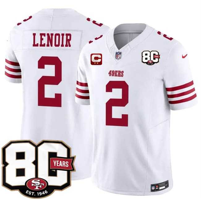 Mens San Francisco 49ers #2 Deommodore Lenoir White 2026 F.U.S.E. With 80th Anniversary & 2-Star C Patch Vapor Untouchable Limited Stitched Jersey->san francisco 49ers->NFL Jersey