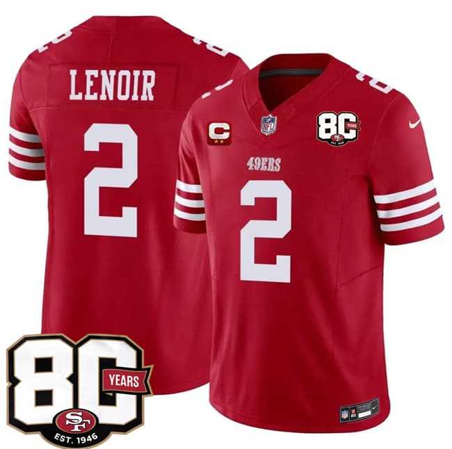 Mens San Francisco 49ers #2 Deommodore Lenoir Red 2026 F.U.S.E. With 80th Anniversary & 2-Star C Patch Vapor Untouchable Limited Stitched Jersey->san francisco 49ers->NFL Jersey