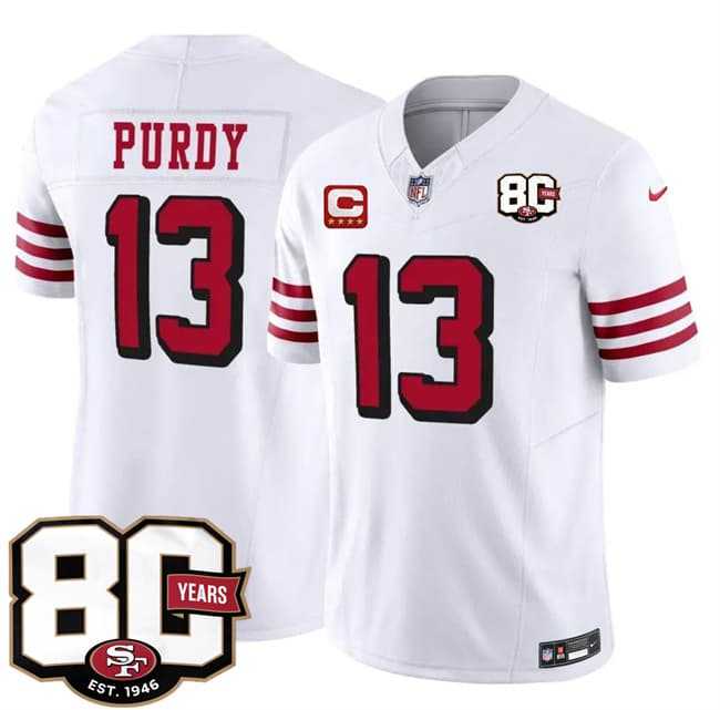 Mens San Francisco 49ers #13 Brock Purdy New White 2026 F.U.S.E. With 80th Anniversary & 4-Star C Patch Vapor Untouchable Limited Stitched Jersey->san francisco 49ers->NFL Jersey