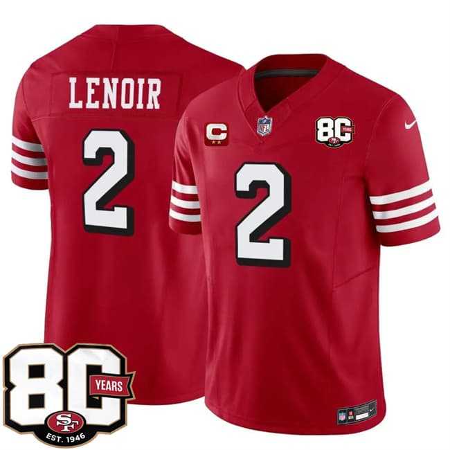 Mens San Francisco 49ers #2 Deommodore Lenoir New Red 2026 F.U.S.E. With 80th Anniversary & 2-Star C Patch Vapor Untouchable Limited Stitched Jersey->san francisco 49ers->NFL Jersey