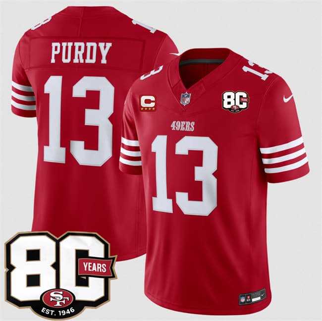 Mens San Francisco 49ers #13 Brock Purdy Red 2026 F.U.S.E. With 80th Anniversary & 4-Star C Patch Vapor Untouchable Limited Stitched Jersey->san francisco 49ers->NFL Jersey