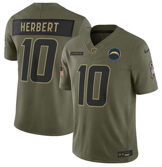 Mens Los Angeles Chargers #10 Justin Herbert Olive 2025 Salute to Service Limited Stitched Jersey Dyin->los angeles chargers->NFL Jersey