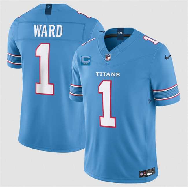 Men%27s Tennessee Titans #1 Cameron Ward Light Blue 2026 With 2-Star C Patch F.U.S.E. Vapor Limited Stitched Jersey->tennessee titans->NFL Jersey