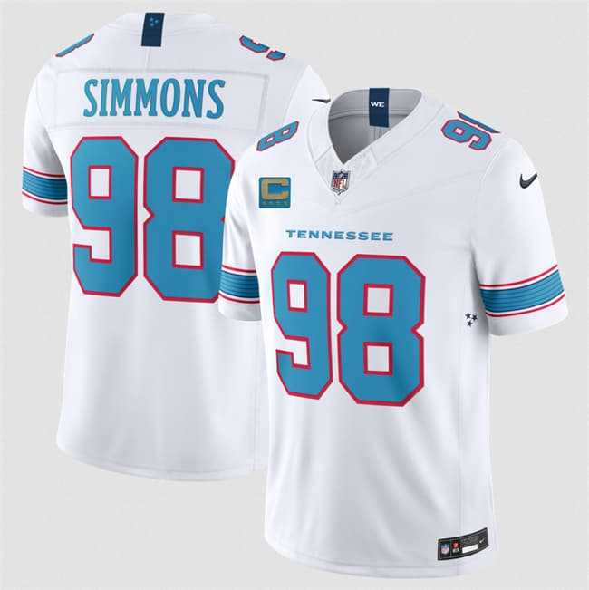 Men%27s Tennessee Titans #98 Jeffery Simmons White 2026 With 4-Star C Patch F.U.S.E. Vapor Limited Stitched Jersey->washington commanders->NFL Jersey