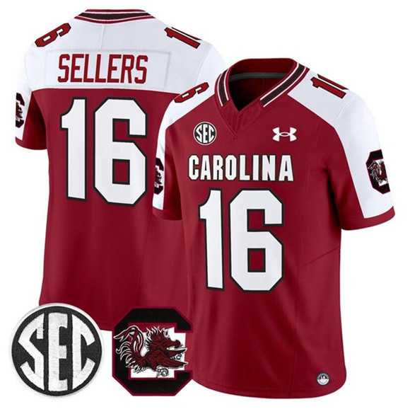 Mens South Carolina Fighting Gamecocks #16 LaNorris Sellers Garnet White 2025 F.U.S.E. Stitched Jersey Dzhi