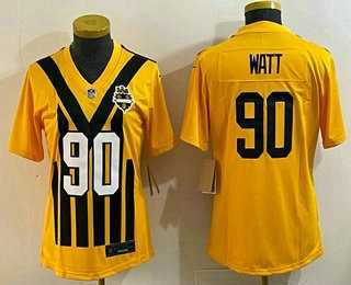 Women%27s Pittsburgh Steelers #90 TJ Watt Limited Yellow Throwback Vapor Jersey->las vegas raiders->NFL Jersey