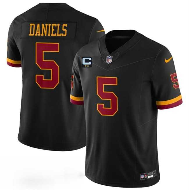 Mens Washington Commanders #5 Jayden Daniels Black With 2-Star C Patch F.U.S.E. Hail Raiser Alternate Vapor Limited Stitched Jersey->washington commanders->NFL Jersey