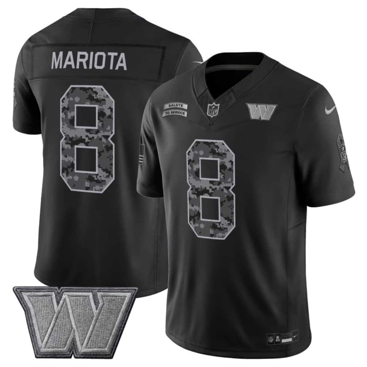 Mens Washington Commanders #8 Marcus Mariota Black F.U.S.E. 2026 Salute to Service Limited Stitched Jersey->washington commanders->NFL Jersey