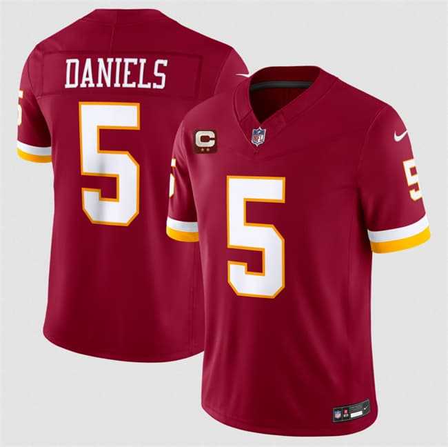 Mens Washington Commanders #5 Jayden Daniels Burgundy With 2-Star C Patch F.U.S.E. Vapor Limited Stitched Jersey->washington commanders->NFL Jersey