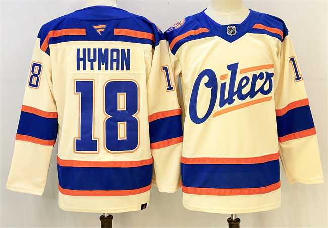 Mens Edmonton Oilers #18 Zach Hyman Light Beige 2025 Alternate Stitched Hockey Jersey->edmonton oilers->NHL Jersey