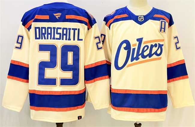 Mens Edmonton Oilers #29 Leon Draisaitl Light Beige Alternate With A Patch Stitched Hockey Jersey->edmonton oilers->NHL Jersey