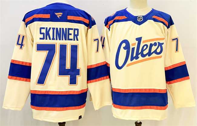 Mens Edmonton Oilers #74 Stuart Skinner Light Beige 2025 Alternate Stitched Hockey Jersey->edmonton oilers->NHL Jersey