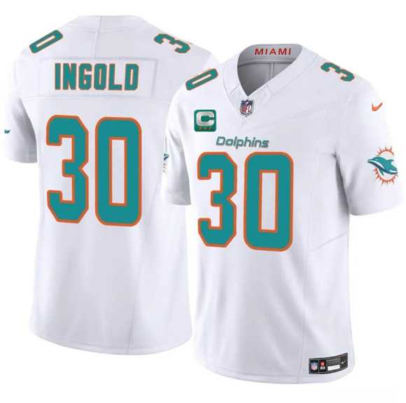 Mens Miami Dolphins #30 Alec Ingold White 2025 F.U.S.E. With 3-Star C Patch Vapor Limited Stitched Jersey Dzhi->miami dolphins->NFL Jersey