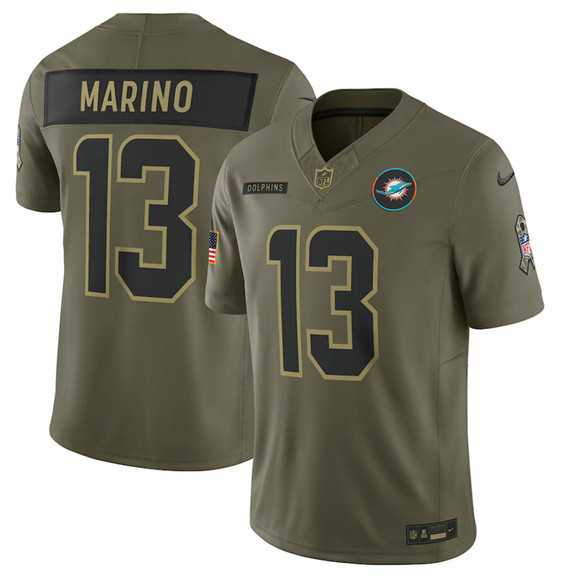 Men%27s Miami Dolphins #13 Dan Marino Olive 2025 Salute to Service Limited Stitched Jersey Dyin->miami dolphins->NFL Jersey