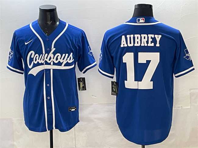 Mens Dallas Cowboys #17 Brandon Aubrey Blue Cool Base Stitched Baseball Jersey->dallas cowboys->NFL Jersey