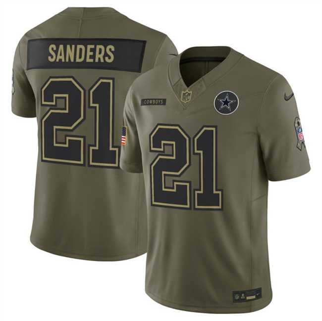 Mens Dallas Cowboys #21 Deion Sanders Olive 2025 F.U.S.E. Salute to Service Limited Stitched Jersey Dyin->dallas cowboys->NFL Jersey