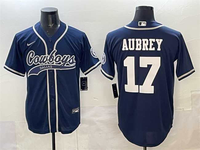 Mens Dallas Cowboys #17 Brandon Aubrey Navy Cool Base Stitched Baseball Jersey->dallas cowboys->NFL Jersey