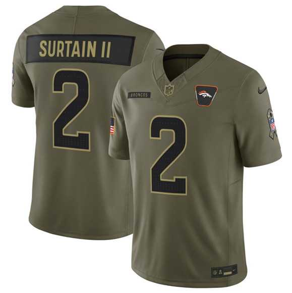 Men%27s Denver Broncos #2 Pat Surtain II Olive 2025 Salute to Service Limited Stitched Jersey Dyin->dallas cowboys->NFL Jersey