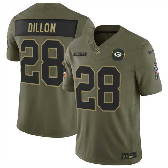 Men%27s Green Bay Packers #28 A. J. Dillon Olive 2025 F.U.S.E. Salute to Service Limited Stitched Jersey Dyin->green bay packers->NFL Jersey