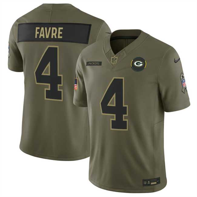 Men%27s Green Bay Packers #4 Brett Favre Olive 2025 F.U.S.E. Salute to Service Limited Stitched Jersey Dyin->green bay packers->NFL Jersey