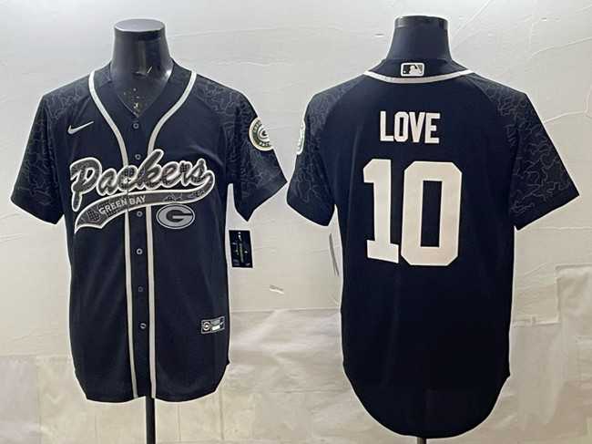 Men%27s Green Bay Packers #10 Jordan Love Black Reflective With Patch Cool Base Stitched Baseball Jersey->los angeles rams->NFL Jersey