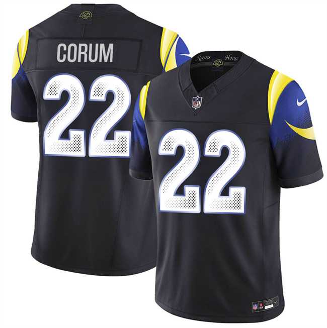 Mens Los Angeles Rams #22 Blake Corum midnight blue 2025 F.U.S.E. Rivalries Vapor Limited Stitched Jersey->los angeles rams->NFL Jersey