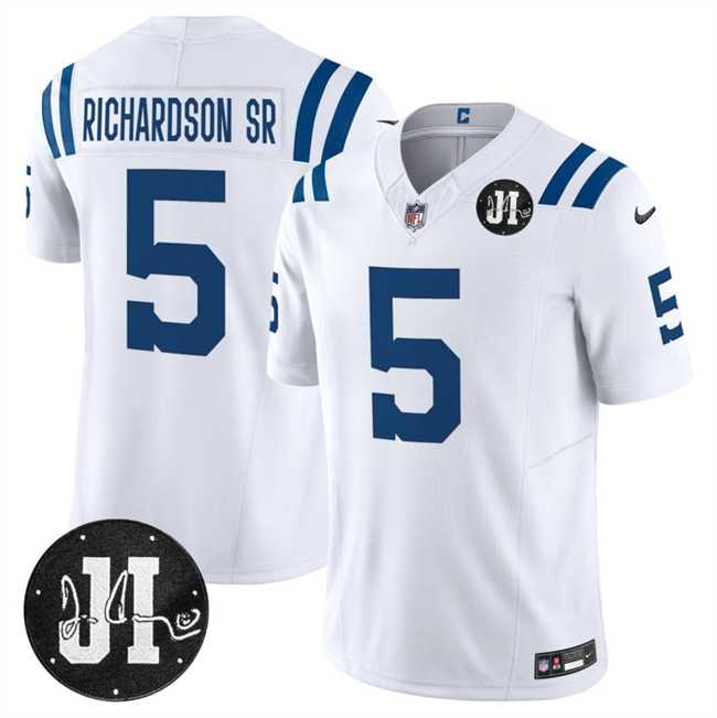 Mens Indianapolis Colts #5 Anthony Richardson White 2025 F.U.S.E. Jim Irsay Patch Vapor Limited Stitched Jersey Dzhi->indianapolis colts->NFL Jersey