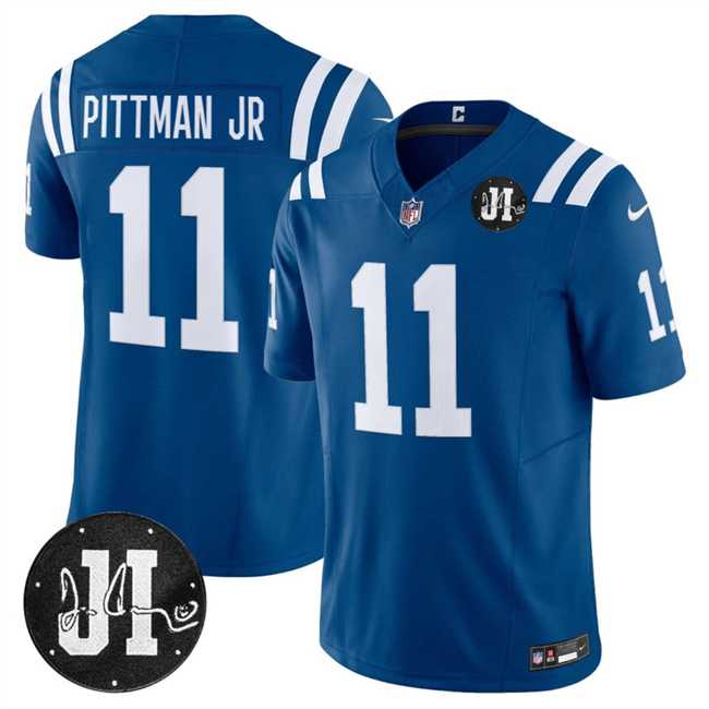 Mens Indianapolis Colts #11 Michael Pittman Jr. Blue 2025 F.U.S.E. Jim Irsay Patch Vapor Limited Stitched Jersey Dzhi->indianapolis colts->NFL Jersey