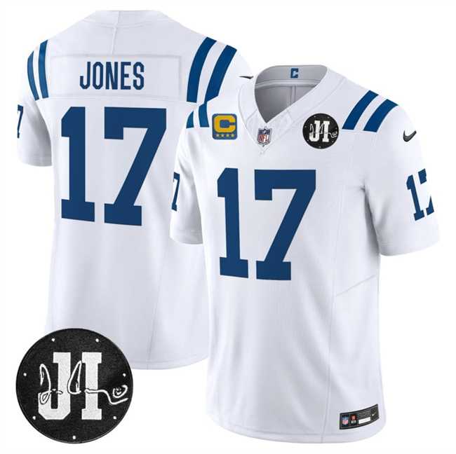 Mens Indianapolis Colts #17 Daniel Jones White 2025 F.U.S.E. With 4-Star C Patch And Jim Irsay Patch Vapor Limited Stitched Jersey Dzhi->indianapolis colts->NFL Jersey