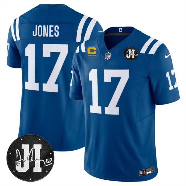 Mens Indianapolis Colts #17 Daniel Jones Blue 2025 F.U.S.E. With 4-Star C Patch And Jim Irsay Patch Vapor Limited Stitched Jersey Dzhi->indianapolis colts->NFL Jersey
