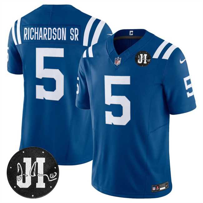 Mens Indianapolis Colts #5 Anthony Richardson Blue 2025 F.U.S.E. Jim Irsay Patch Vapor Limited Stitched Jersey Dzhi->indianapolis colts->NFL Jersey