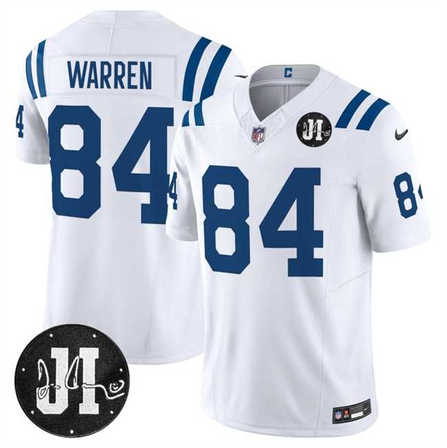 Mens Indianapolis Colts #84 Tyler Warren White 2025 F.U.S.E. Jim Irsay Patch Vapor Limited Stitched Jersey Dzhi->indianapolis colts->NFL Jersey