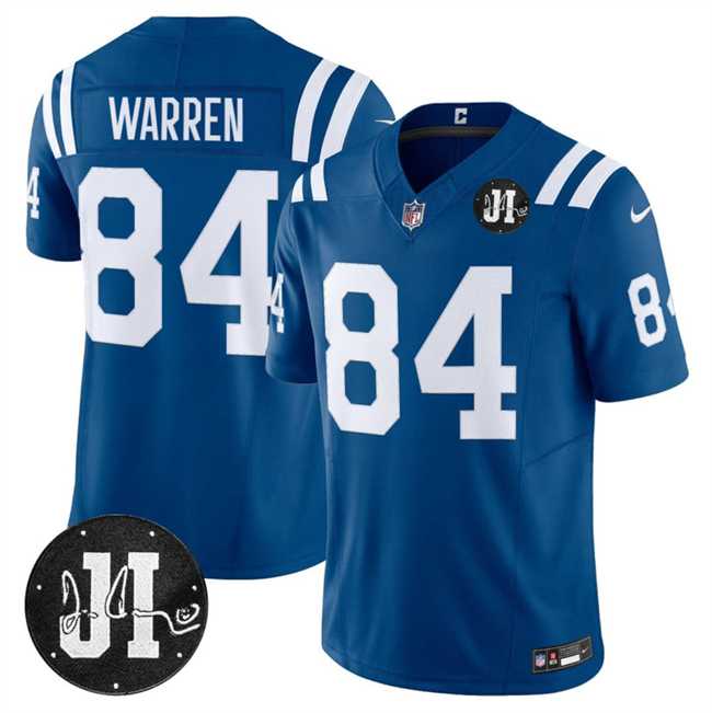 Mens Indianapolis Colts #84 Tyler Warren Blue 2025 F.U.S.E. Jim Irsay Patch Vapor Limited Stitched Jersey Dzhi->indianapolis colts->NFL Jersey
