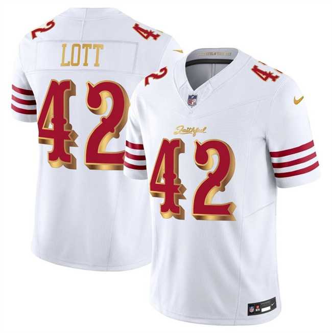 Mens San Francisco 49ers #42 Ronnie Lott White Gold 2025 F.U.S.E. Rivalries Vapor Limited Stitched Jersey