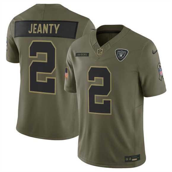 Mens Las Vegas Raiders #2 Ashton Jeanty Olive 2025 Salute to Service Limited Stitched Jersey Dyin->las vegas raiders->NFL Jersey