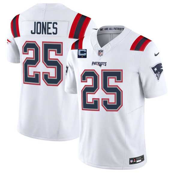 Men%27s New England Patriots #25 Marcus Jones White 2025 F.U.S.E. With 1-Star C Patch Vapor Limited Stitched Jersey Dzhi->new england patriots->NFL Jersey
