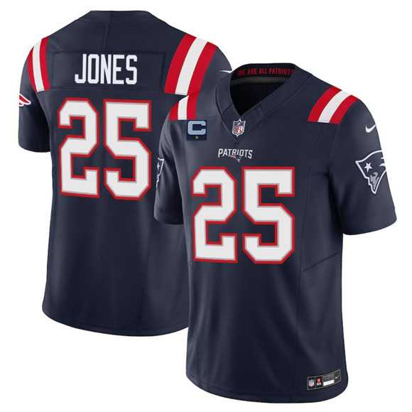 Men%27s New England Patriots #25 Marcus Jones Navy 2025 F.U.S.E. With 1-Star C Patch Vapor Limited Stitched Jersey Dzhi->new england patriots->NFL Jersey