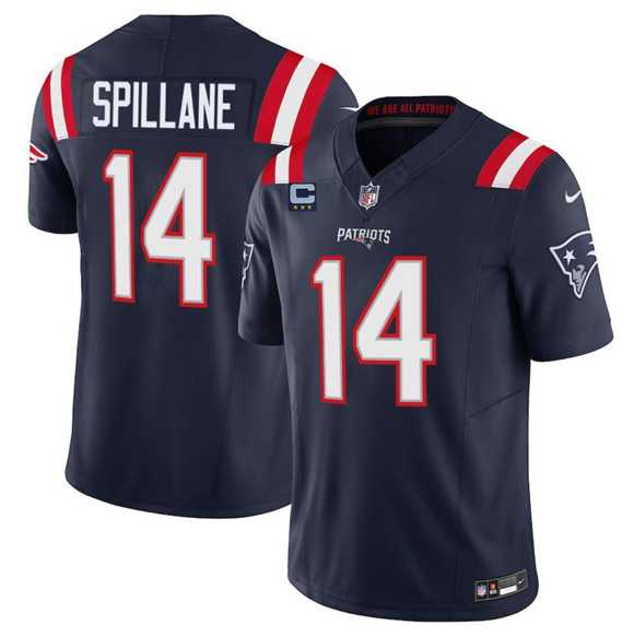 Men%27s New England Patriots #14 Robert Spillane Navy 2025 F.U.S.E. With 3-Star C Patch Vapor Limited Stitched Jersey Dzhi->new england patriots->NFL Jersey
