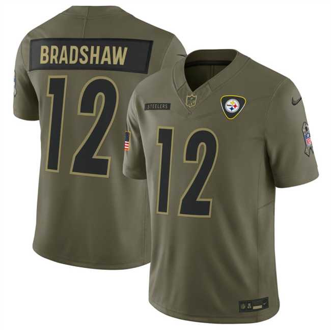 Men%27s Pittsburgh Steelers #12 Terry Bradshaw Olive 2025 F.U.S.E. Salute to Service Limited Stitched Jersey Dyin->pittsburgh steelers->NFL Jersey