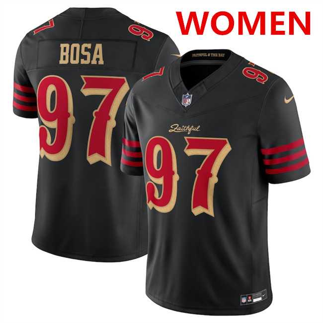 Women%27s San Francisco 49ers #97 Nick Bosa Black 2025 F.U.S.E. %27Rivalries%27 Vapor Limited Stitched Jersey Dzhi->green bay packers->NFL Jersey