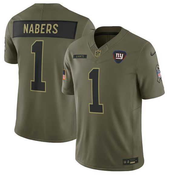 Mens New York Giants #1 Malik Nabers Olive 2025 Salute to Service Limited Stitched Jersey Dyin->new york giants->NFL Jersey