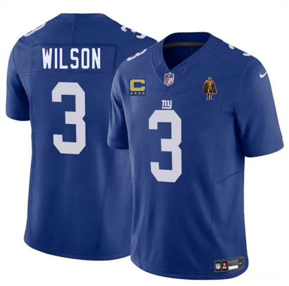 Mens New York Giants #3 Russell Wilson Blue 2025 F.U.S.E. With 4-star C Patch And Walter Payton Patch Vapor Untouchable Limited Stitched Jersey Dzhi->new york giants->NFL Jersey