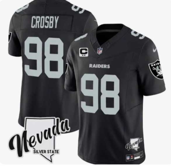Men & Women & Youth Las Vegas Raiders #98 Maxx Crosby Black 2024 F.U.S.E With Nevada Silver Stat Patch And 3-Star C Patch Stitched Jersey->los angeles chargers->NFL Jersey