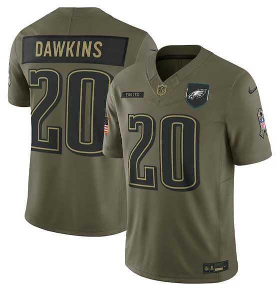 Men%27s Philadelphia Eagles #20 Brian Dawkins Olive 2025 Salute to Service Limited Stitched Jersey Dyin->philadelphia eagles->NFL Jersey